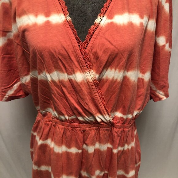 Maurices Top Womens Size Large Tie Dye V Neck Cotton Coral White Faux Wrap Shirt - Picture 3 of 9